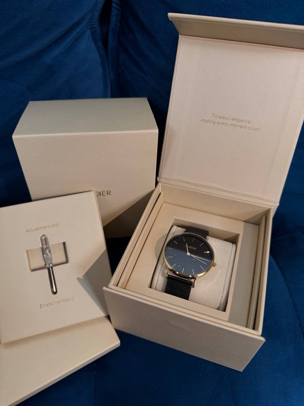 Women's Black Mesh Strap Watch with Gold Case